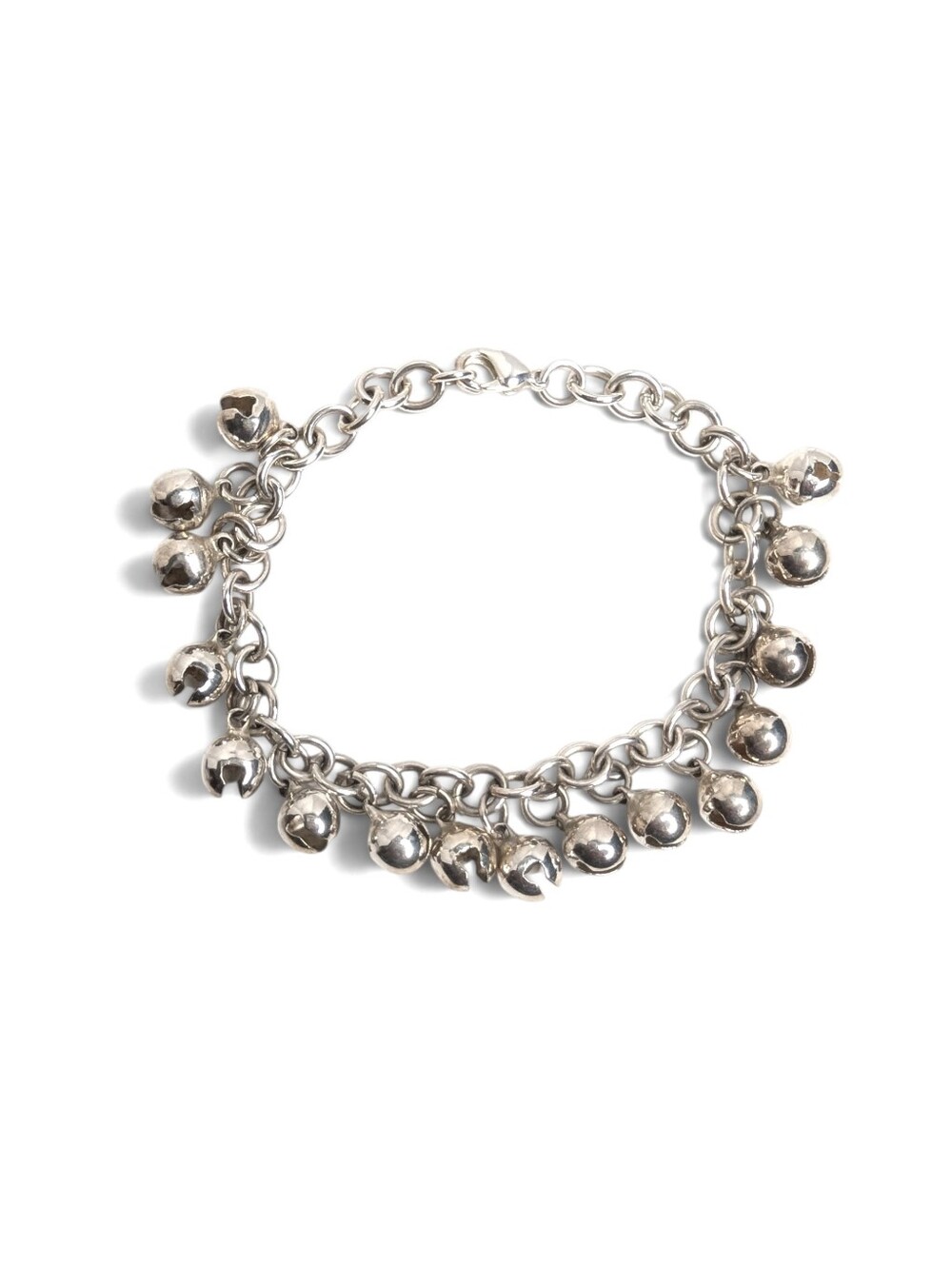 Boho Silvertone Dangling Jingle Bells Charm Bracelet